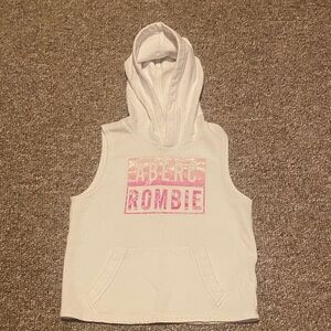 Abercrombie Kids White and Pink Sleeveless Hoodie